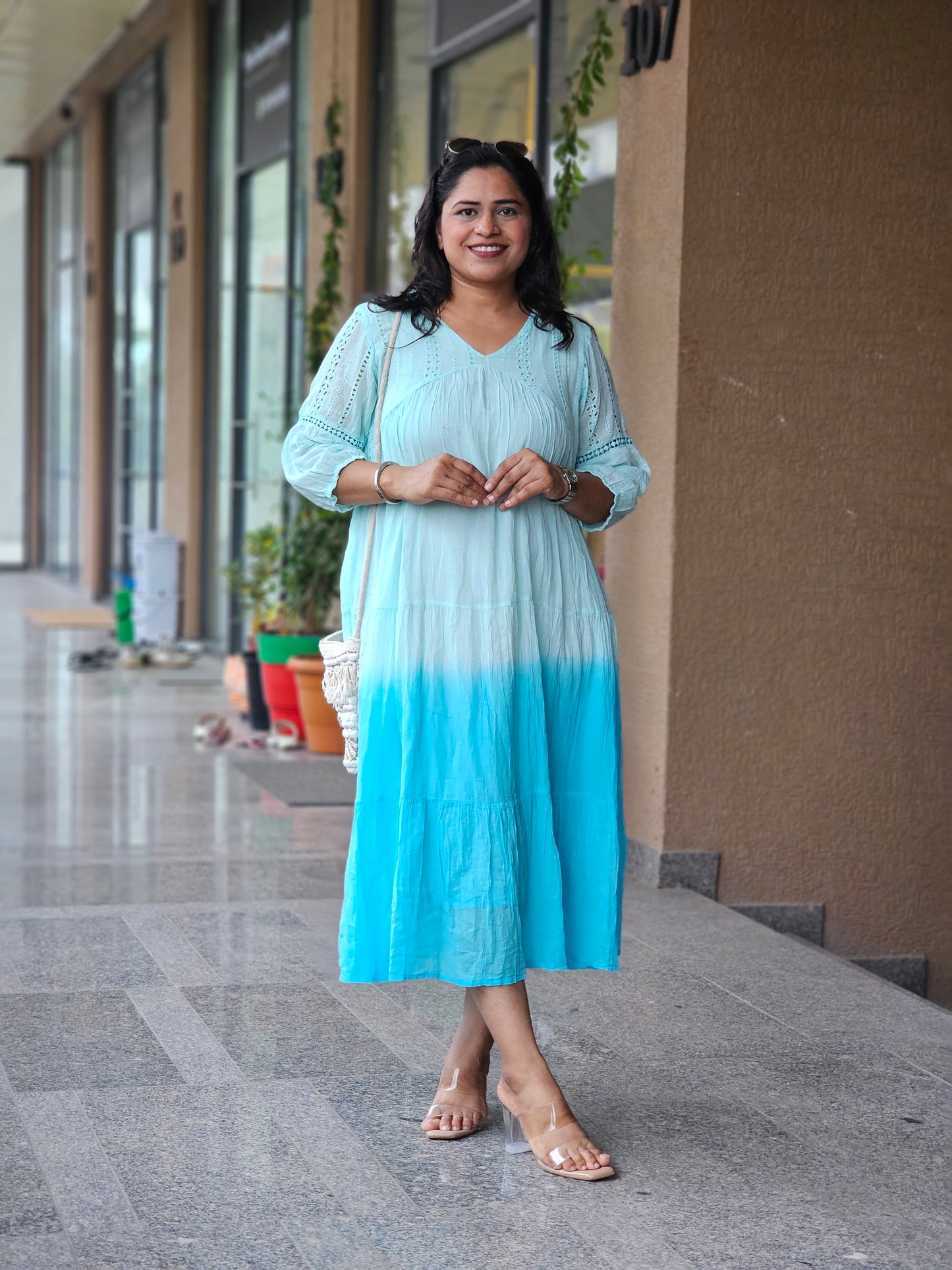 Sky Blue Tiered Dress