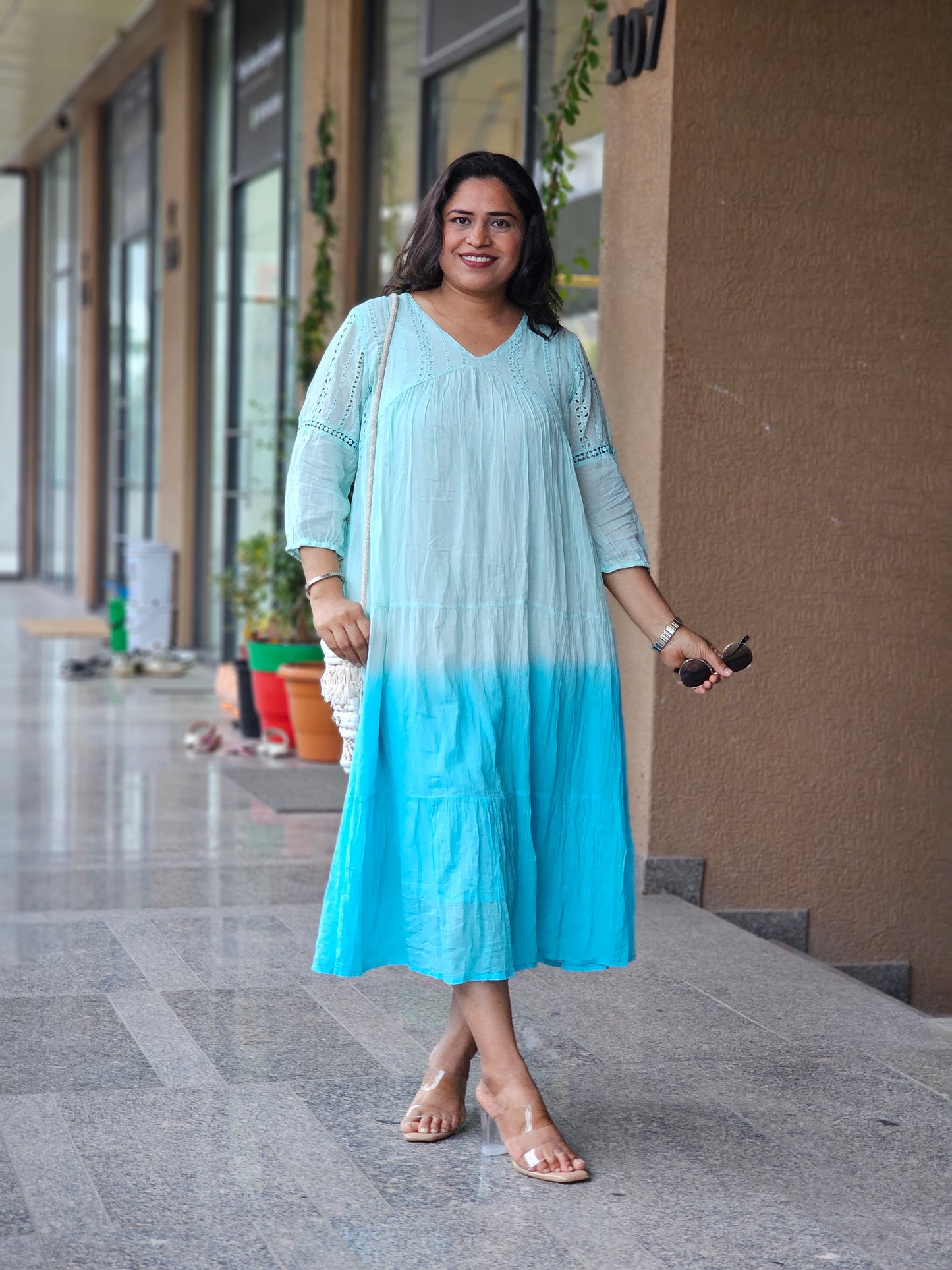 Sky Blue Tiered Dress