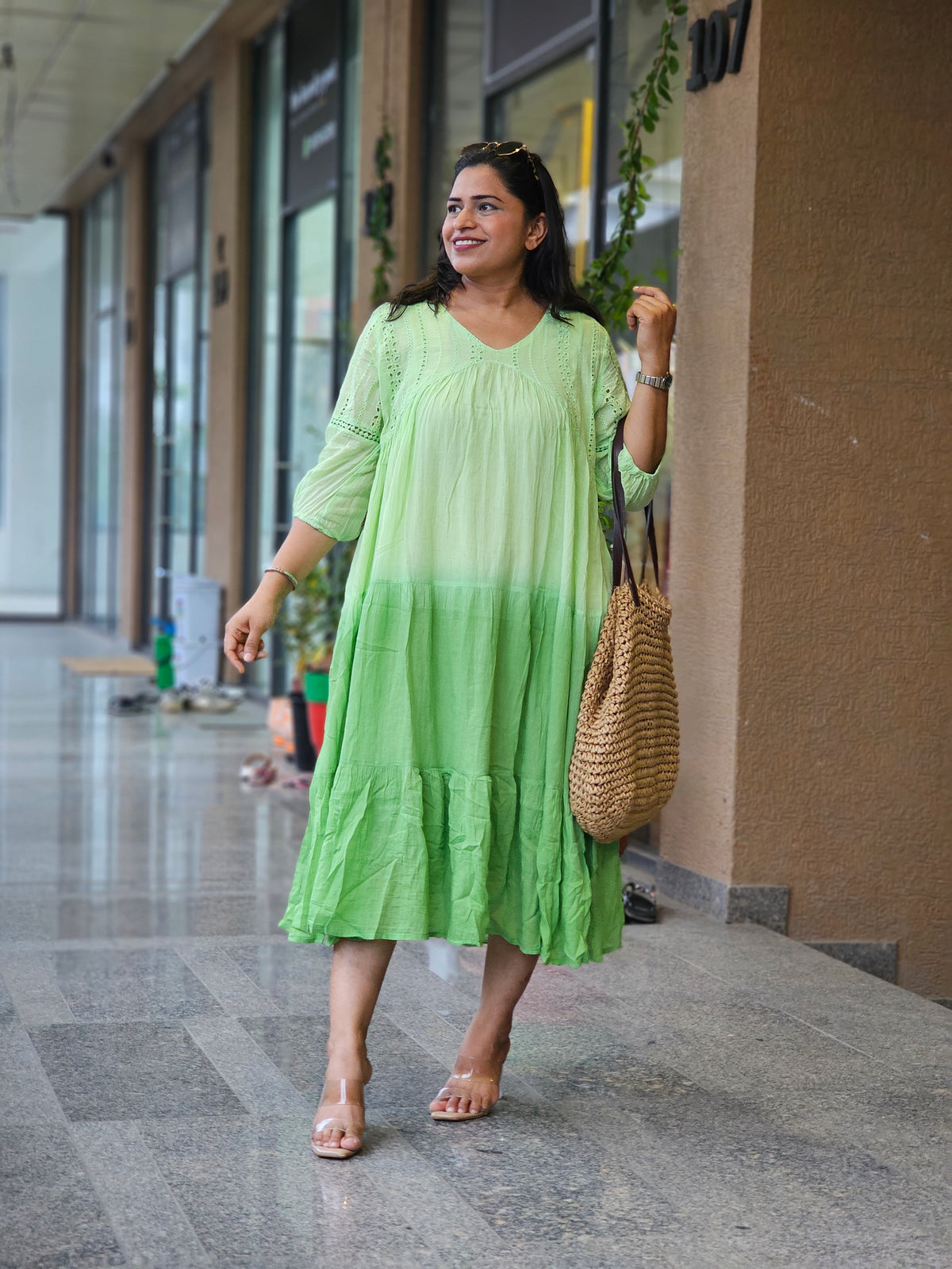 Lime Gradient Tiered Dress