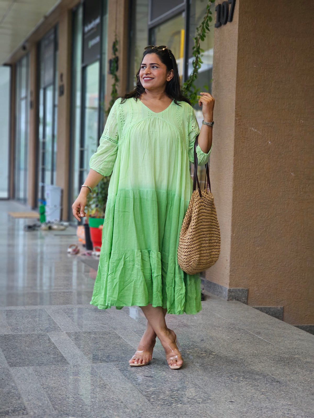Lime Gradient Tiered Dress