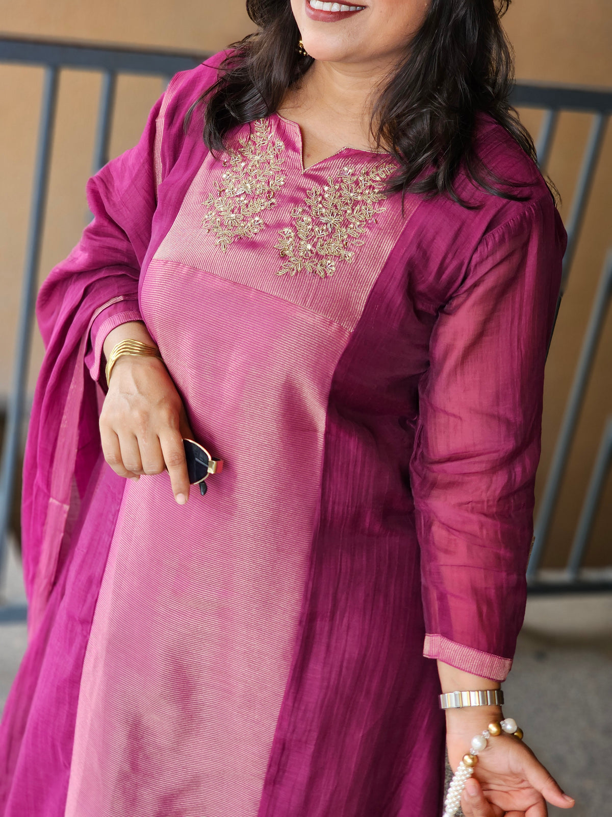 Purple Embroidered Chanderi Silk Kurta Set