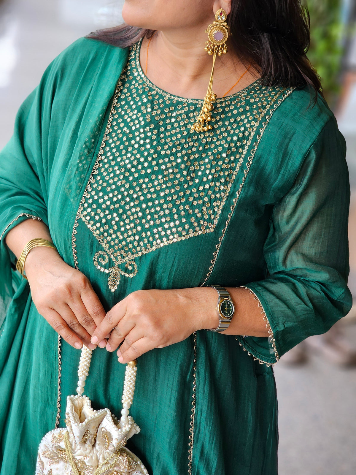 Green Embroidered Flared Kurta Set