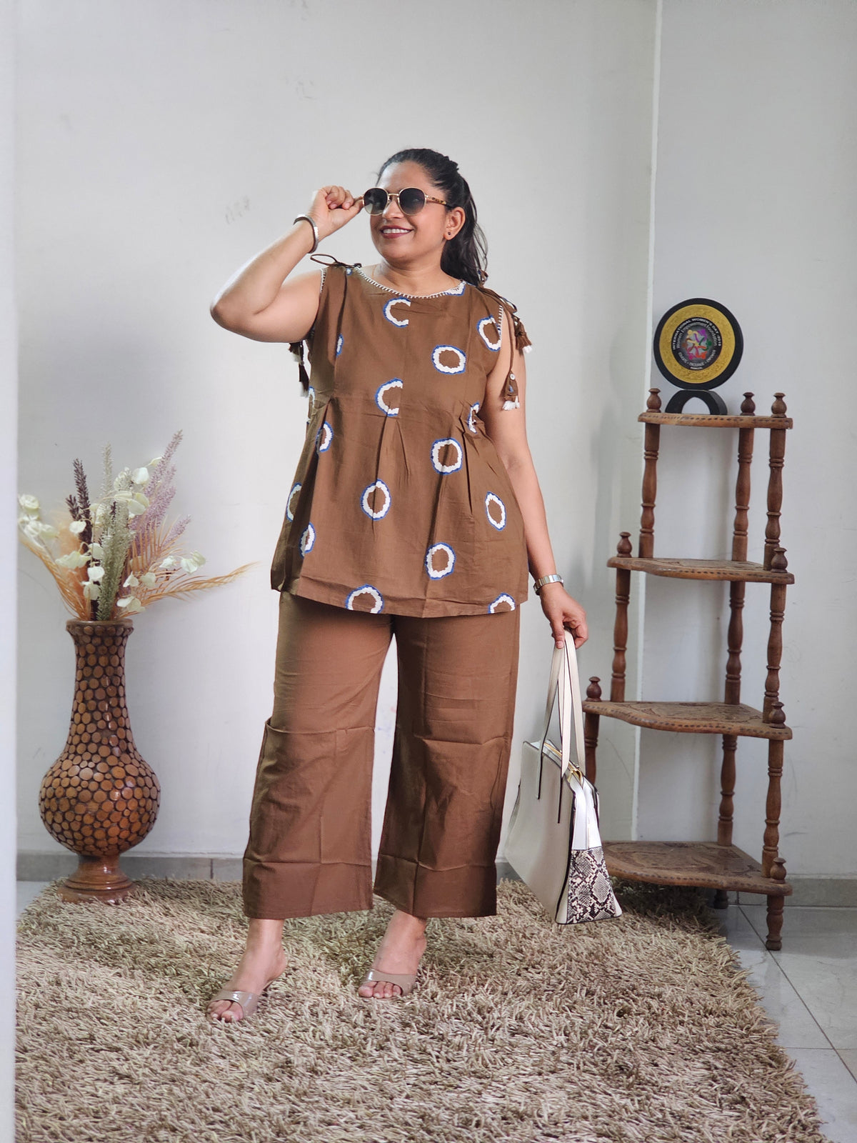 Brown Tie-Dye Printed Cotton Co-ord Set
