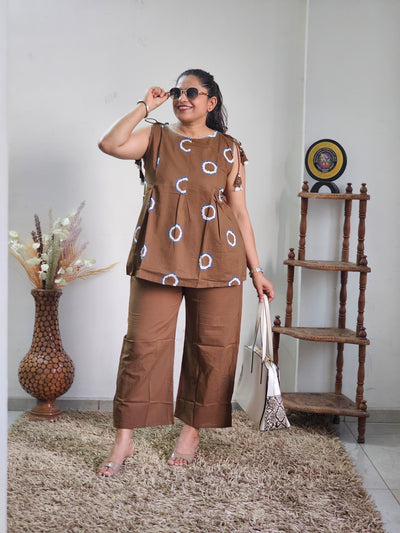 Brown Tie-Dye Printed Cotton Co-ord Set