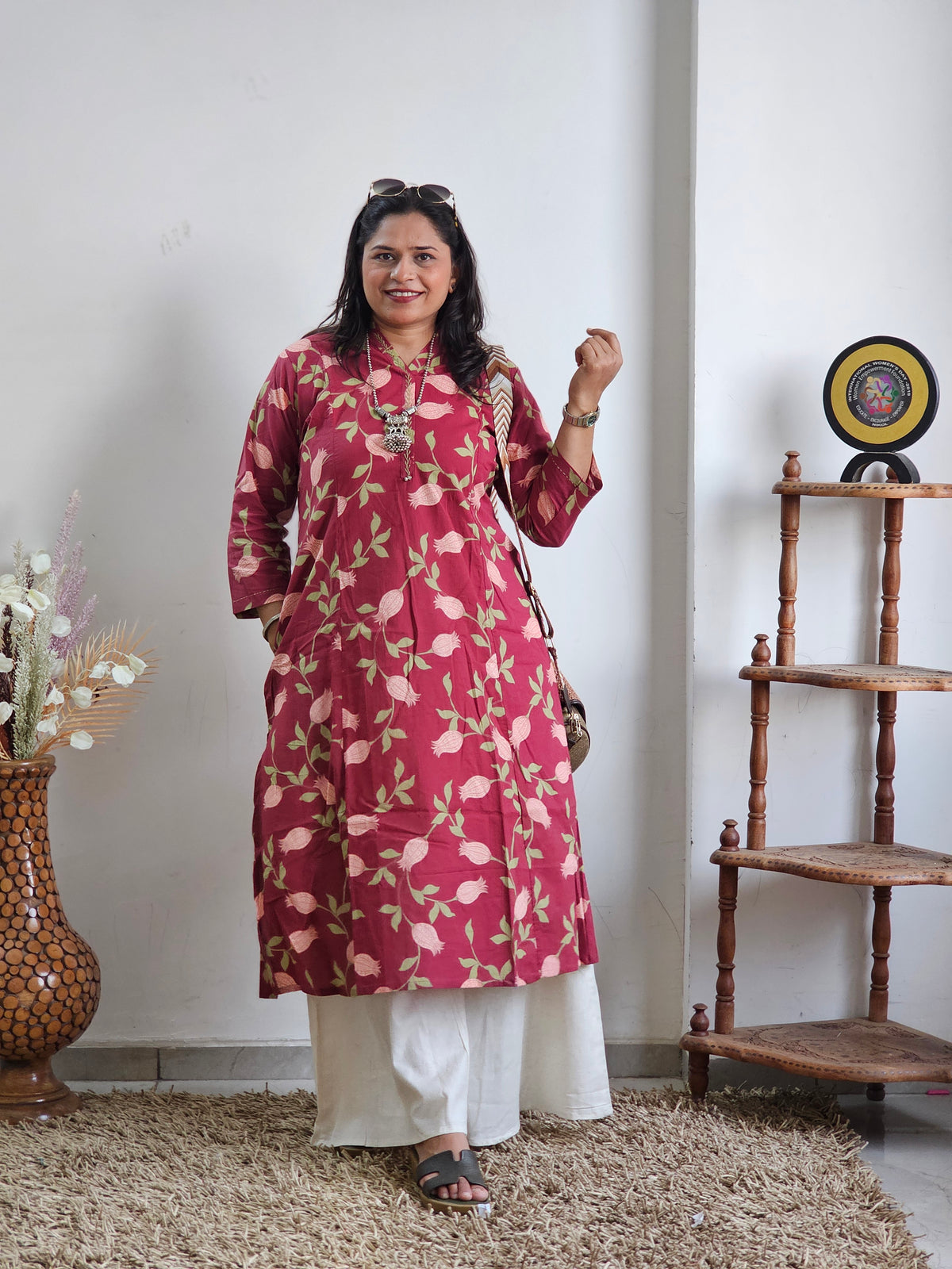 Maroon Floral Block Print Only Kurti