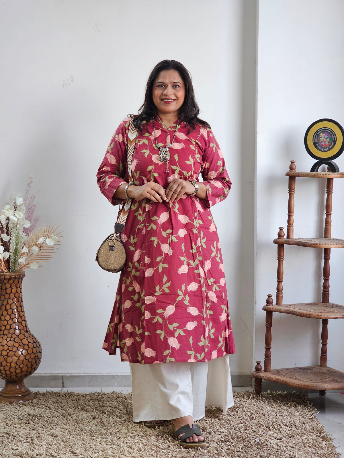 Maroon Floral Block Print Only Kurti
