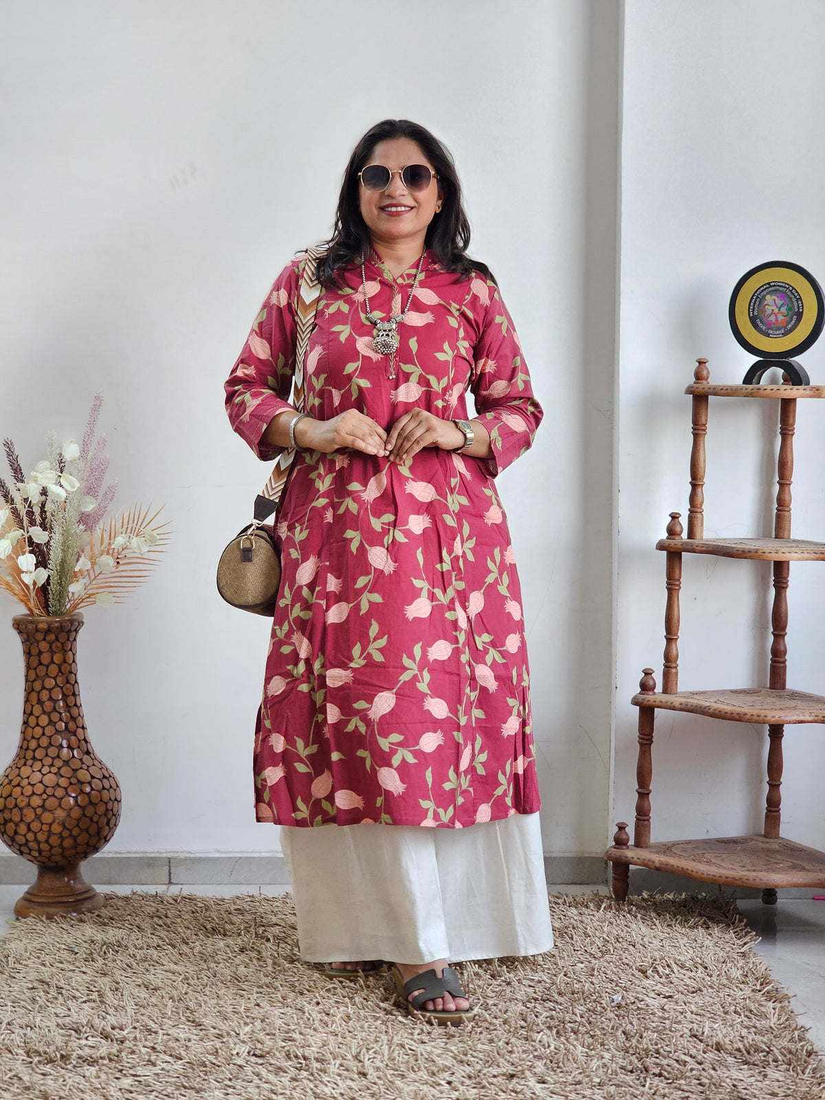 Maroon Floral Block Print Only Kurti