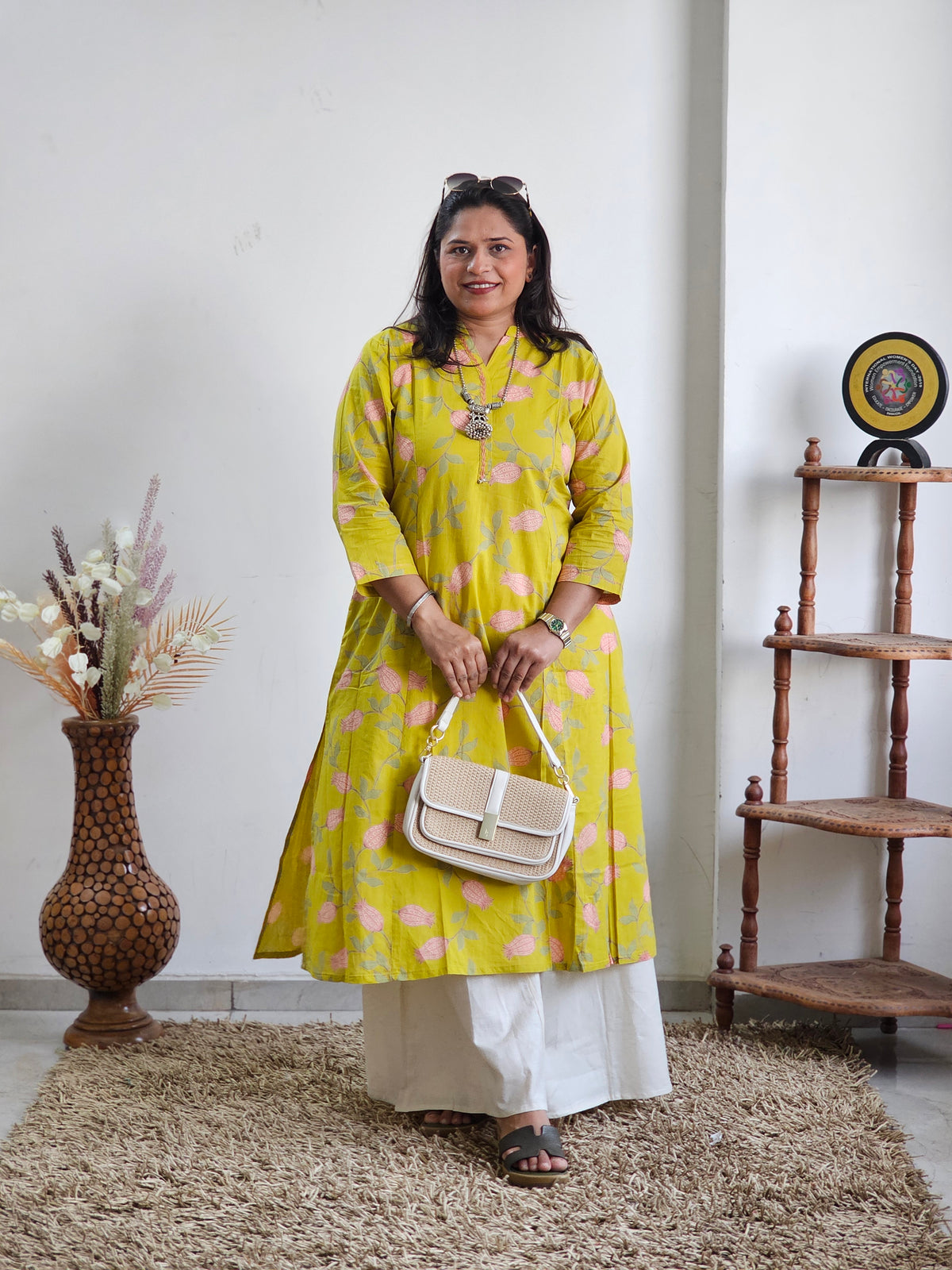 Mustard Yellow Floral Block Print Only Kurti