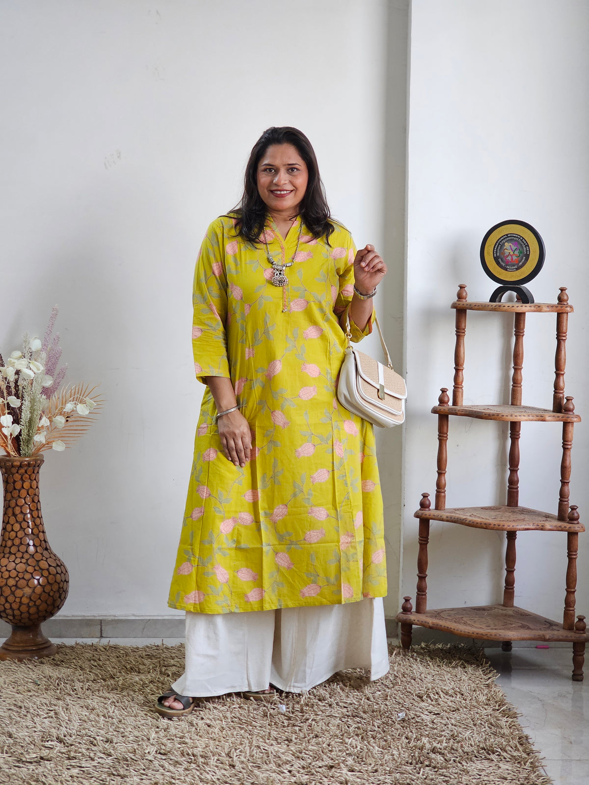 Mustard Yellow Floral Block Print Only Kurti