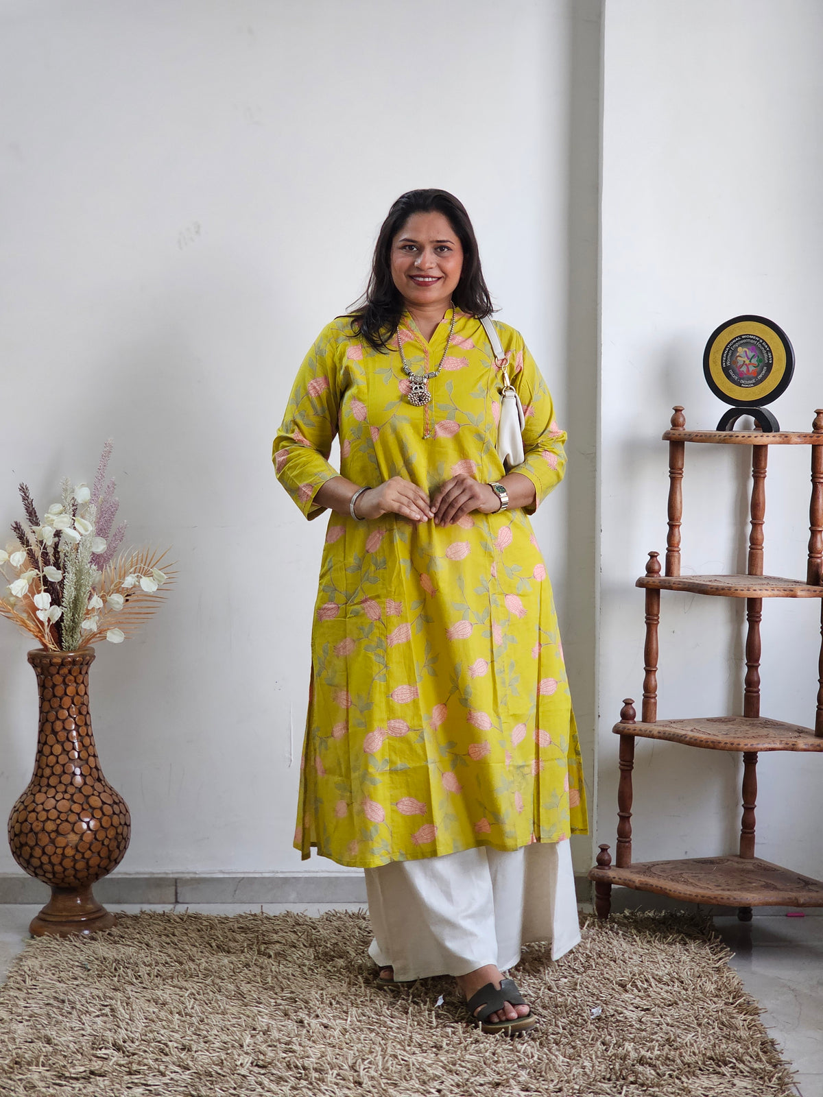 Mustard Yellow Floral Block Print Only Kurti