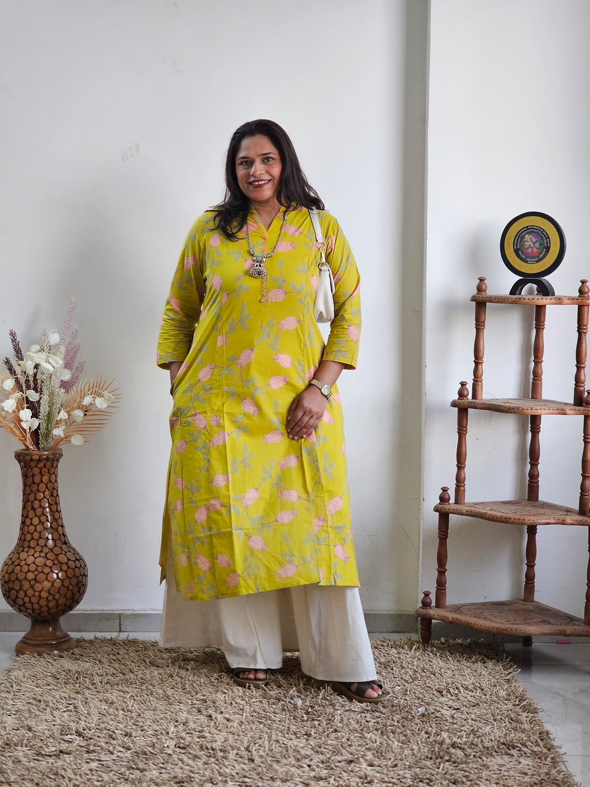 Mustard Yellow Floral Block Print Only Kurti