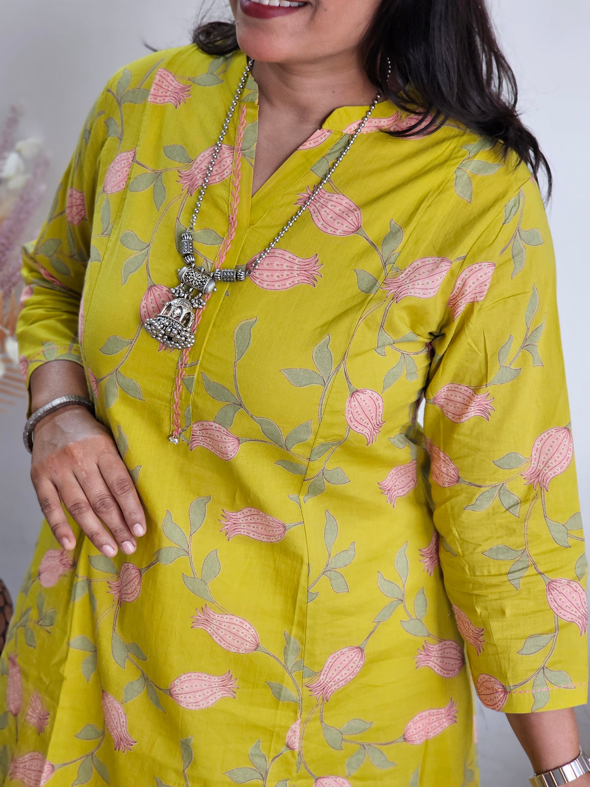 Mustard Yellow Floral Block Print Only Kurti