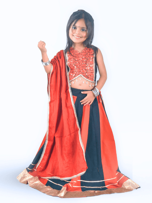 Orange & Black Lehenga Choli Set