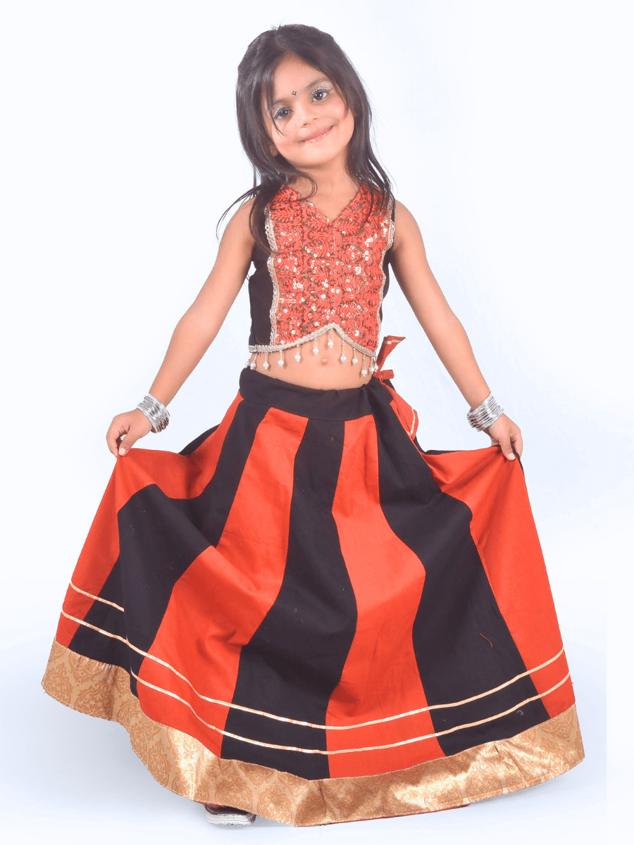 Orange & Black Lehenga Choli Set