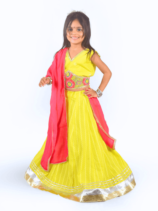 Yellow & Pink Embroidered Lehenga Choli Set