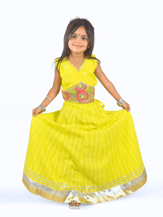 Yellow & Pink Embroidered Lehenga Choli Set