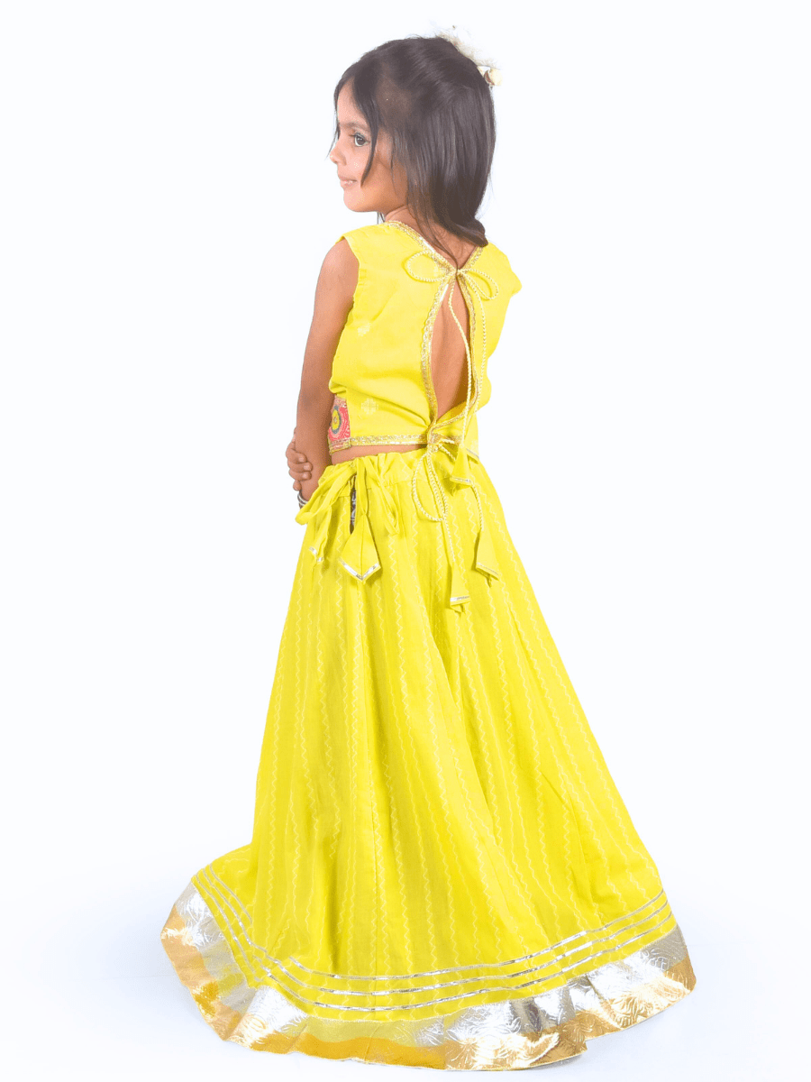 Yellow & Pink Embroidered Lehenga Choli Set