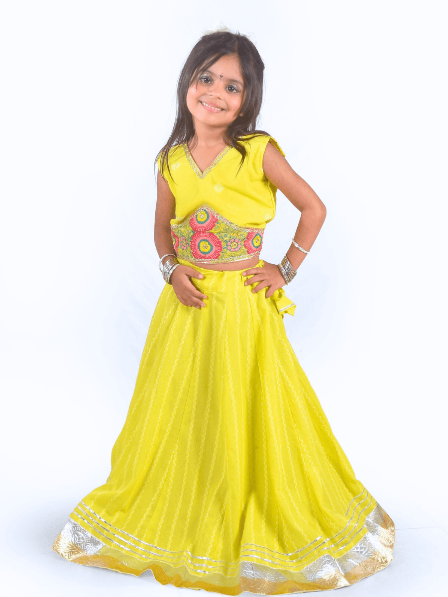 Yellow & Pink Embroidered Lehenga Choli Set