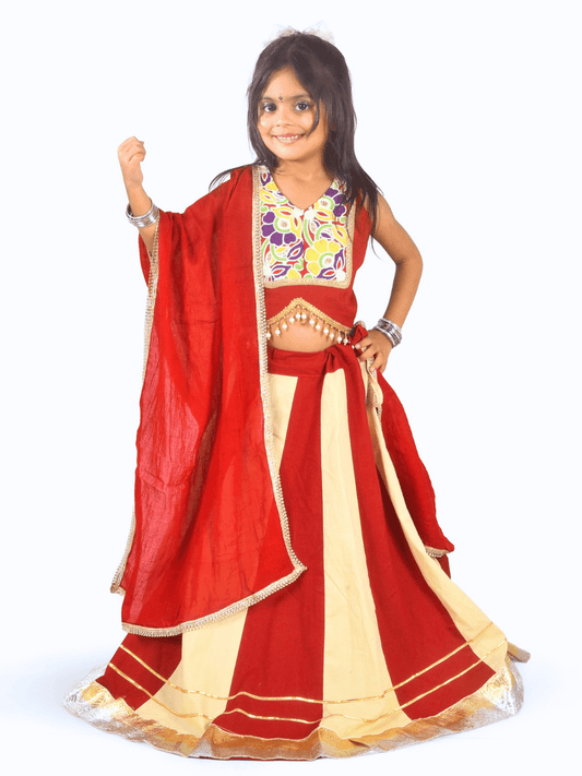 Maroon & Cream Embroidered Lehenga Choli Set