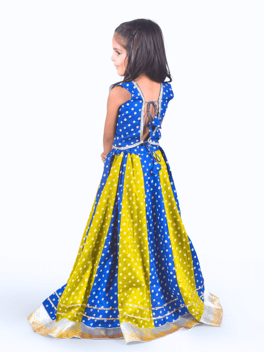 Blue & Yellow Bandhani Lehenga Choli