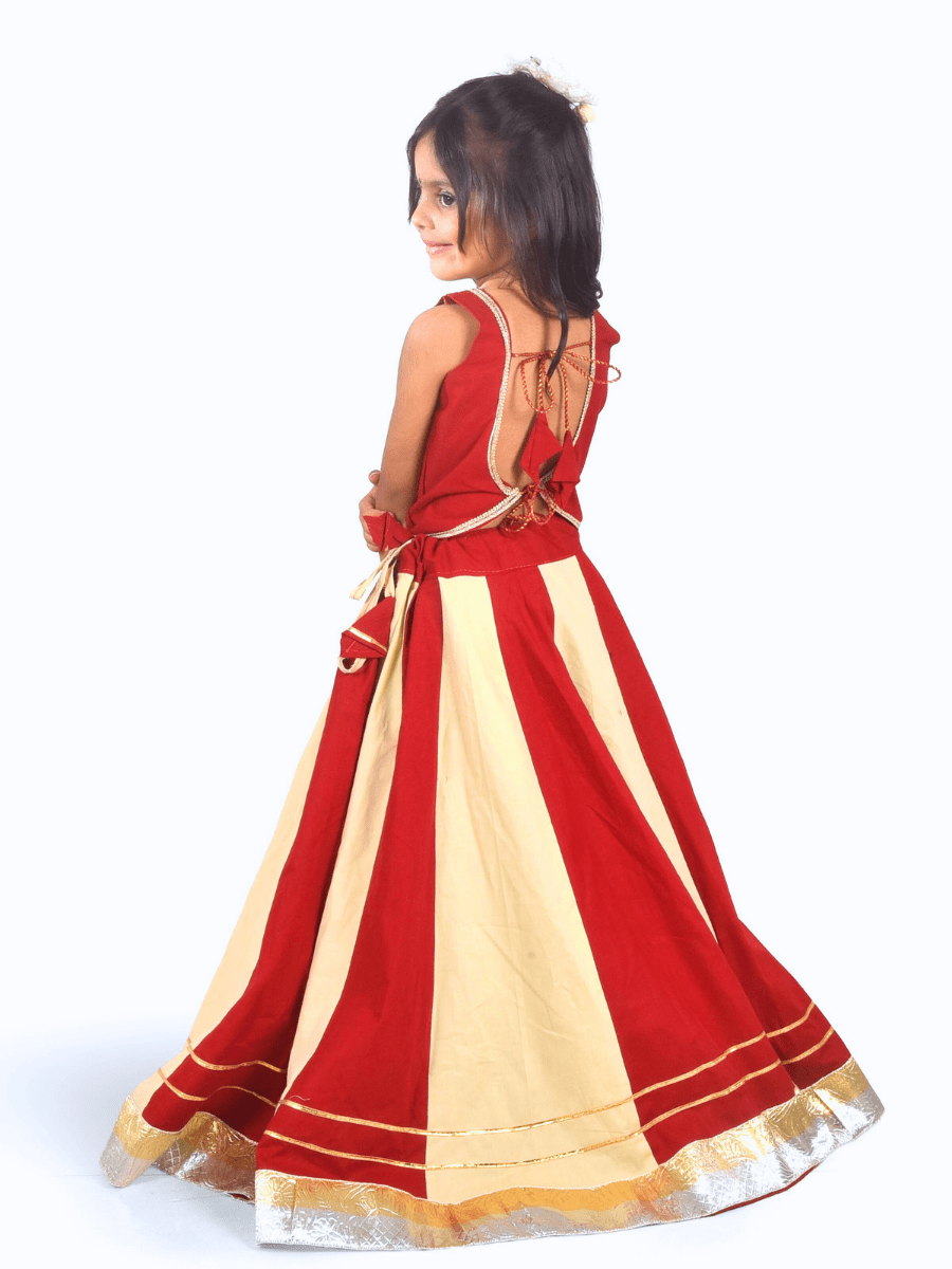Maroon & Cream Embroidered Lehenga Choli Set