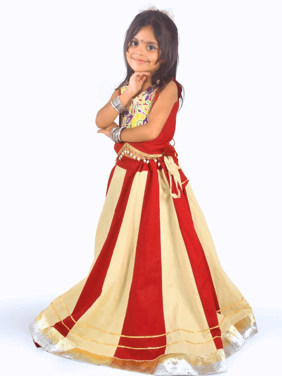 Maroon & Cream Embroidered Lehenga Choli Set