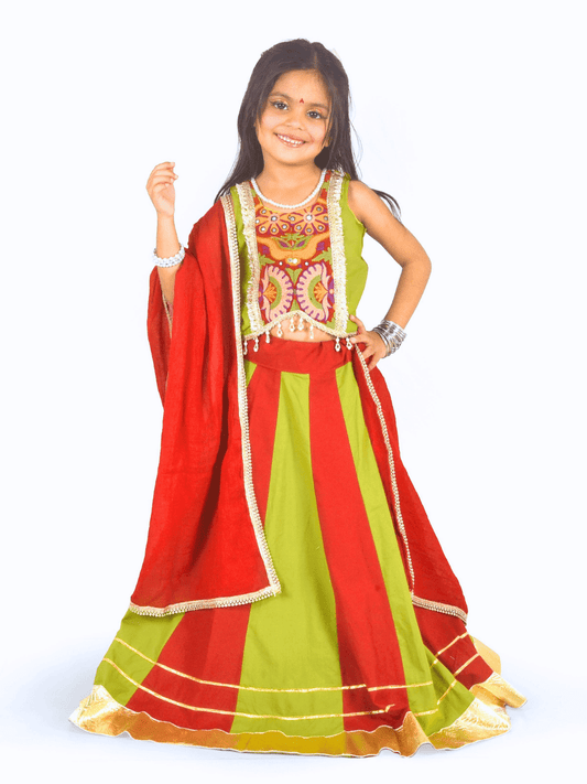 Green & Red Embroidered Lehenga Choli Set