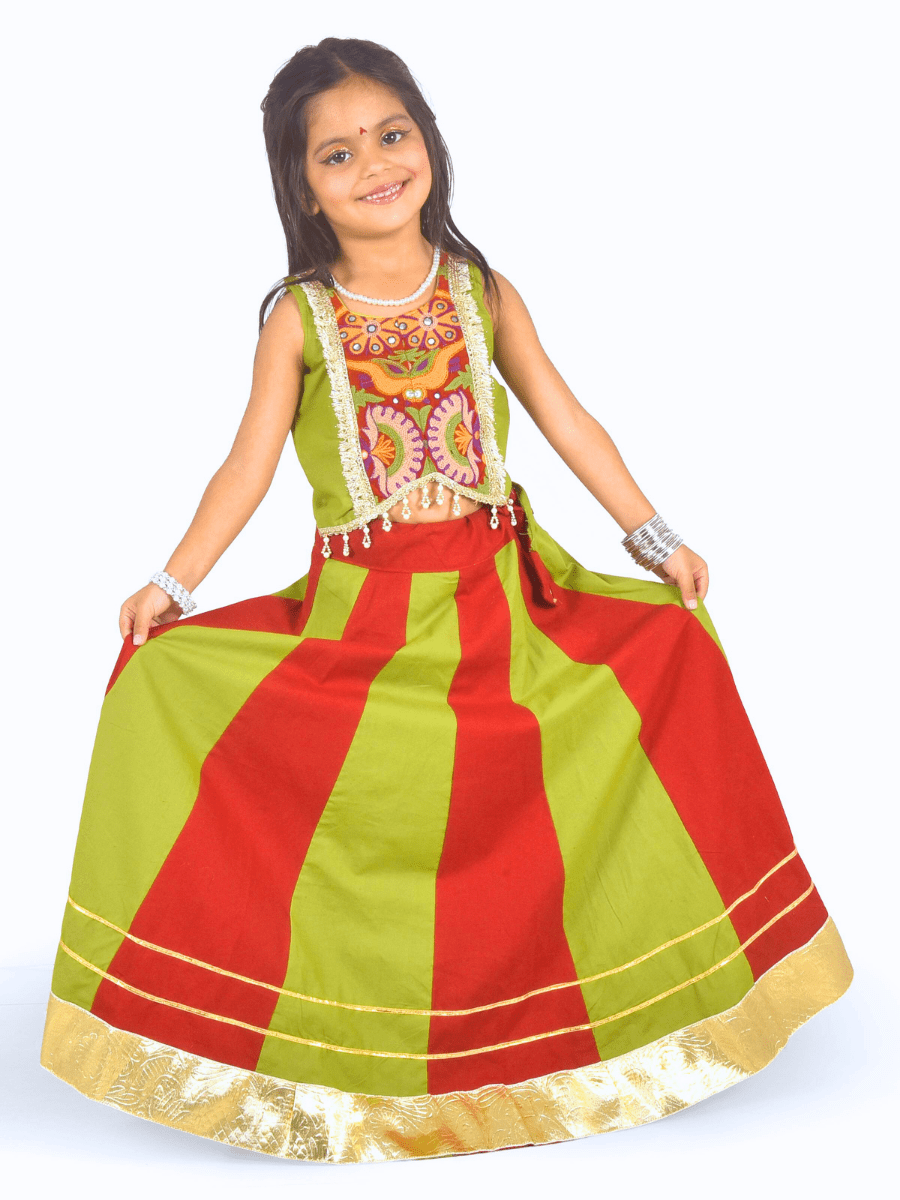 Green & Red Embroidered Lehenga Choli Set