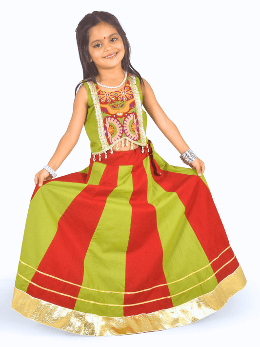 Green & Red Embroidered Lehenga Choli Set