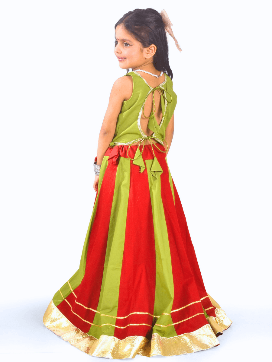 Green & Red Embroidered Lehenga Choli Set