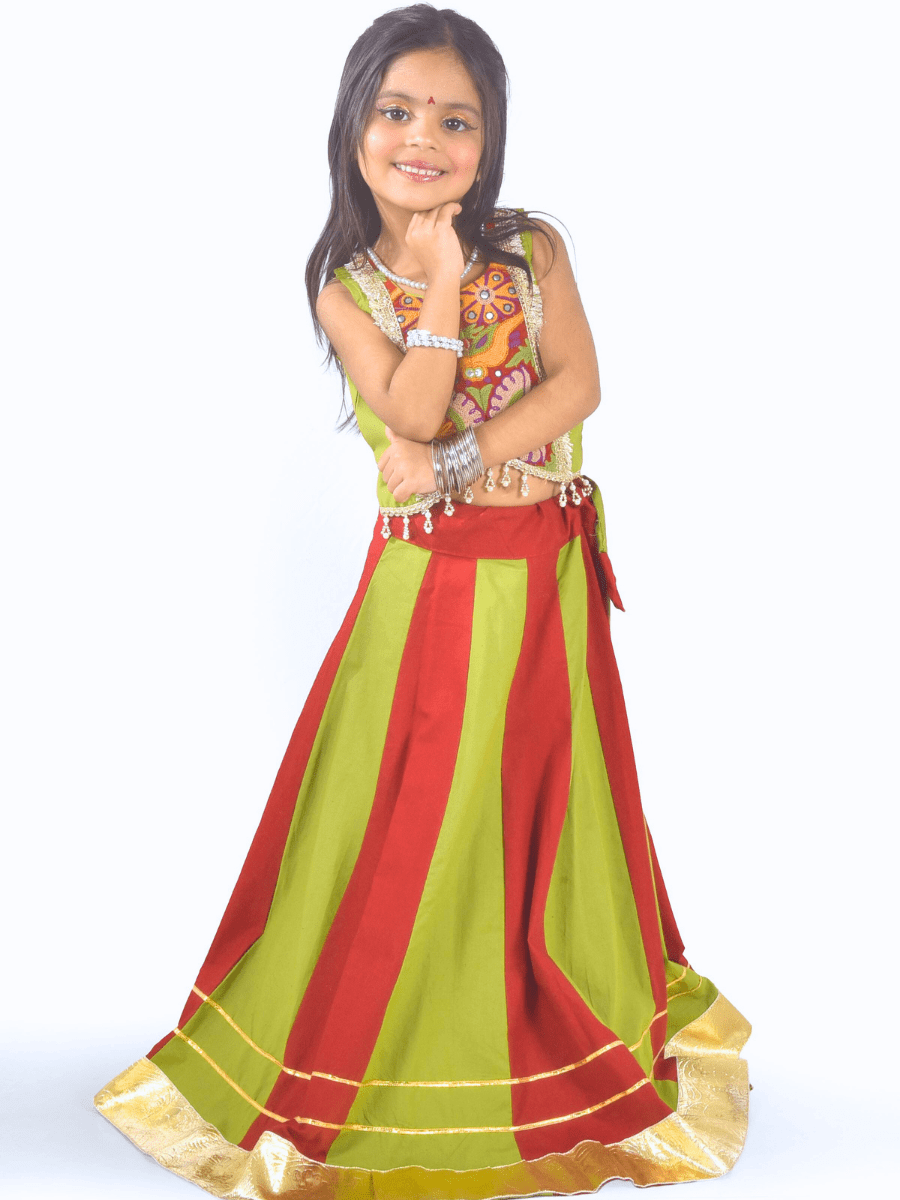 Green & Red Embroidered Lehenga Choli Set