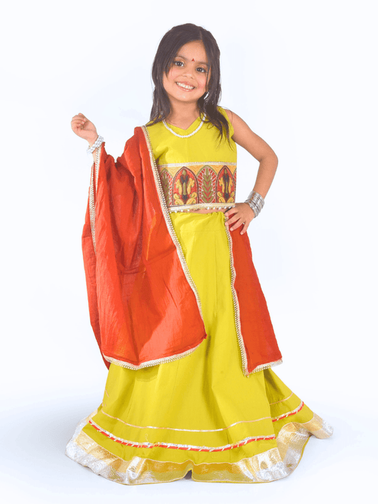 Yellow & Orange Embroidered Work Lehenga Choli Set
