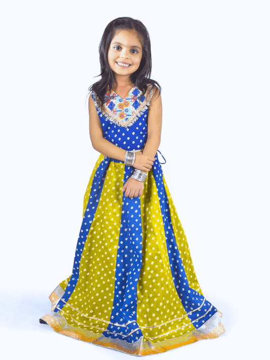 Blue & Yellow Bandhani Lehenga Choli