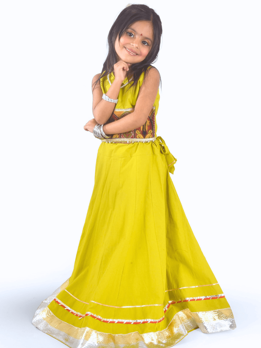 Yellow & Orange Embroidered Work Lehenga Choli Set