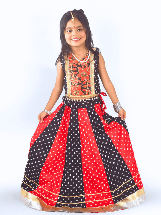 Black & Red Floral Embroidered Lehenga Choli Set