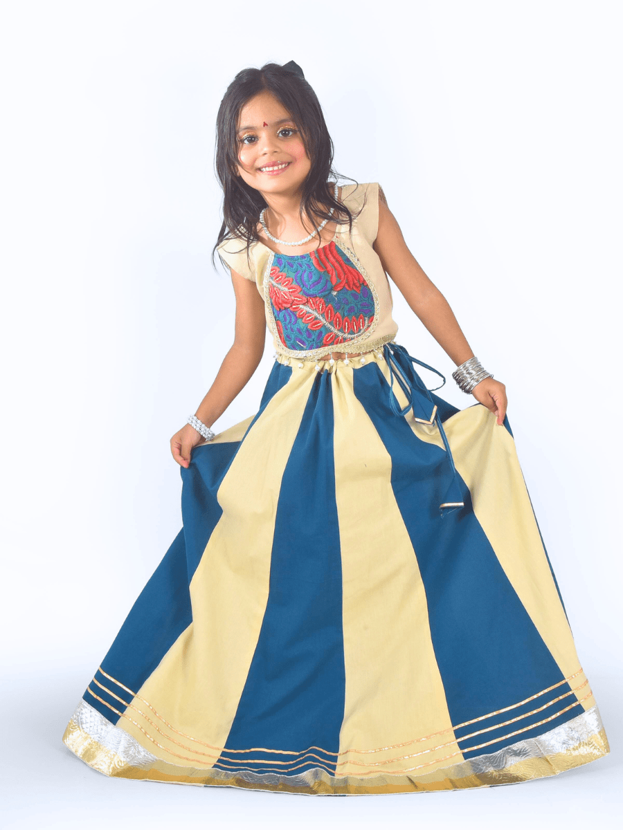 Blue & Cream Embroidered Work Lehenga Choli Set