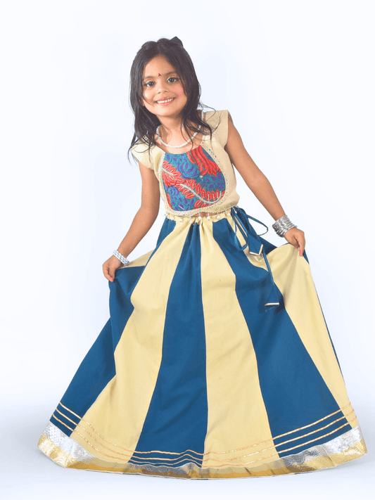 Blue & Cream Embroidered Work Lehenga Choli Set