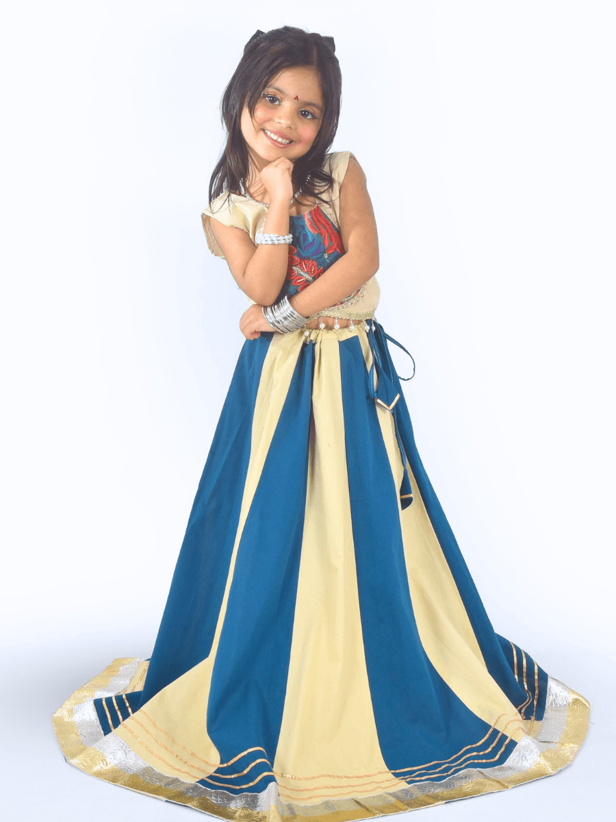 Blue & Cream Embroidered Work Lehenga Choli Set