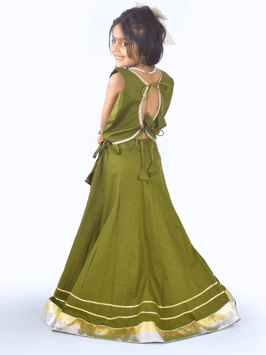 Olive Green & Mustard Embroidered Lehenga Choli Set