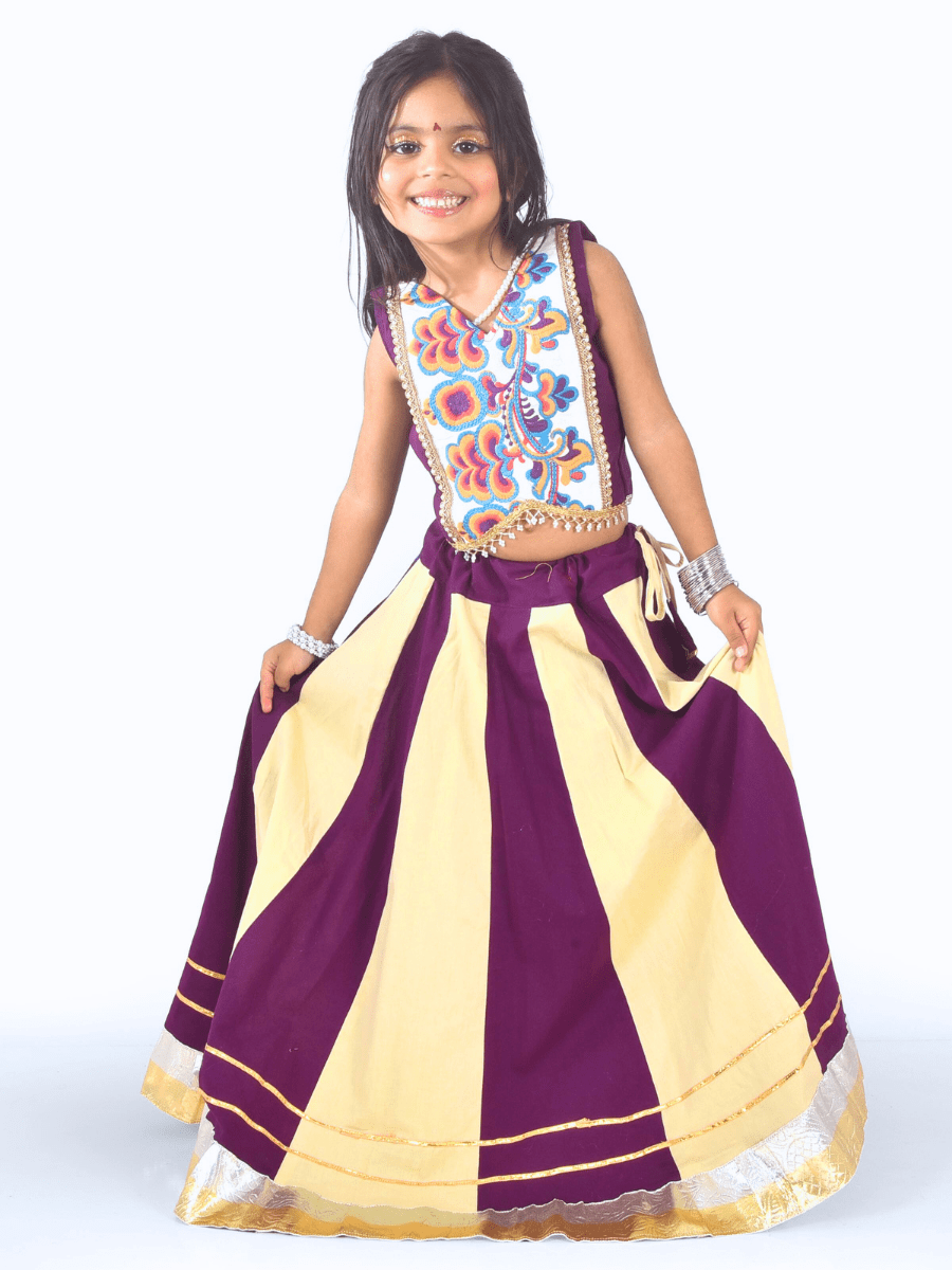 Purple & Cream Embroidered Lehenga Choli Set