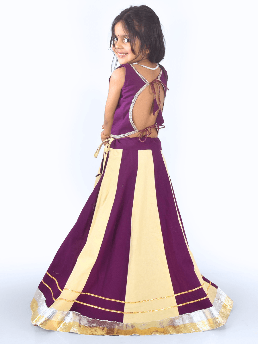 Purple & Cream Embroidered Lehenga Choli Set