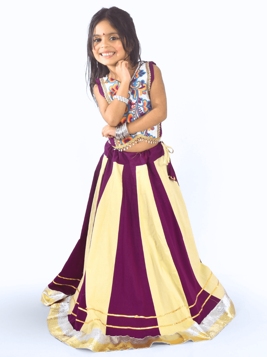 Purple & Cream Embroidered Lehenga Choli Set