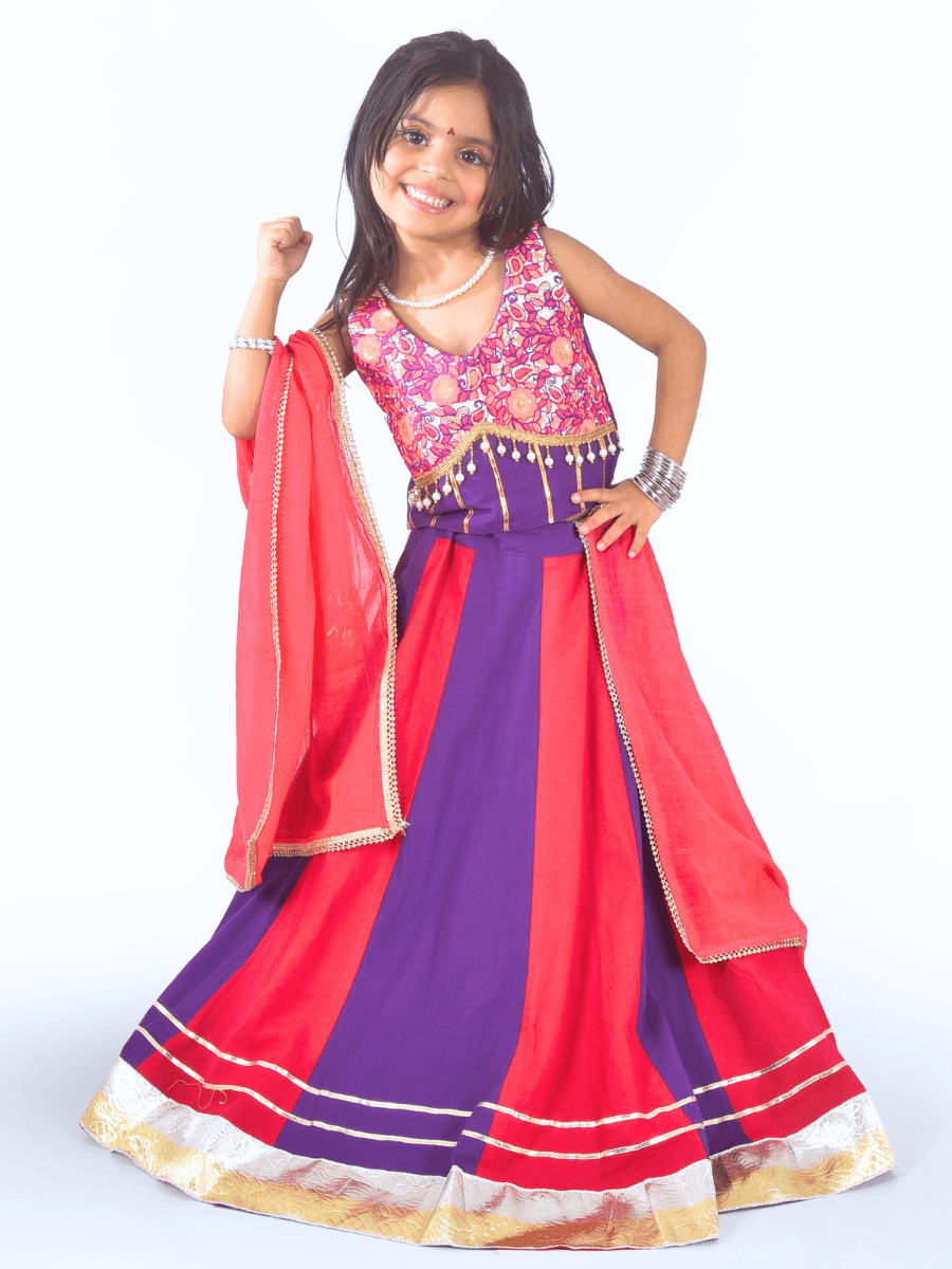 Purple & Red Embroidered Lehenga Choli Set