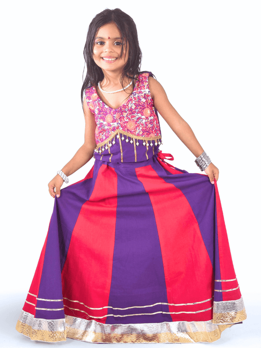 Purple & Red Embroidered Lehenga Choli Set