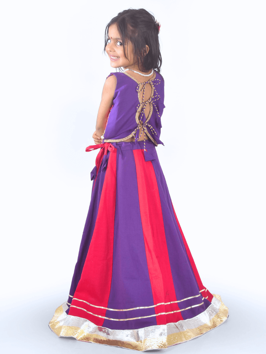 Purple & Red Embroidered Lehenga Choli Set