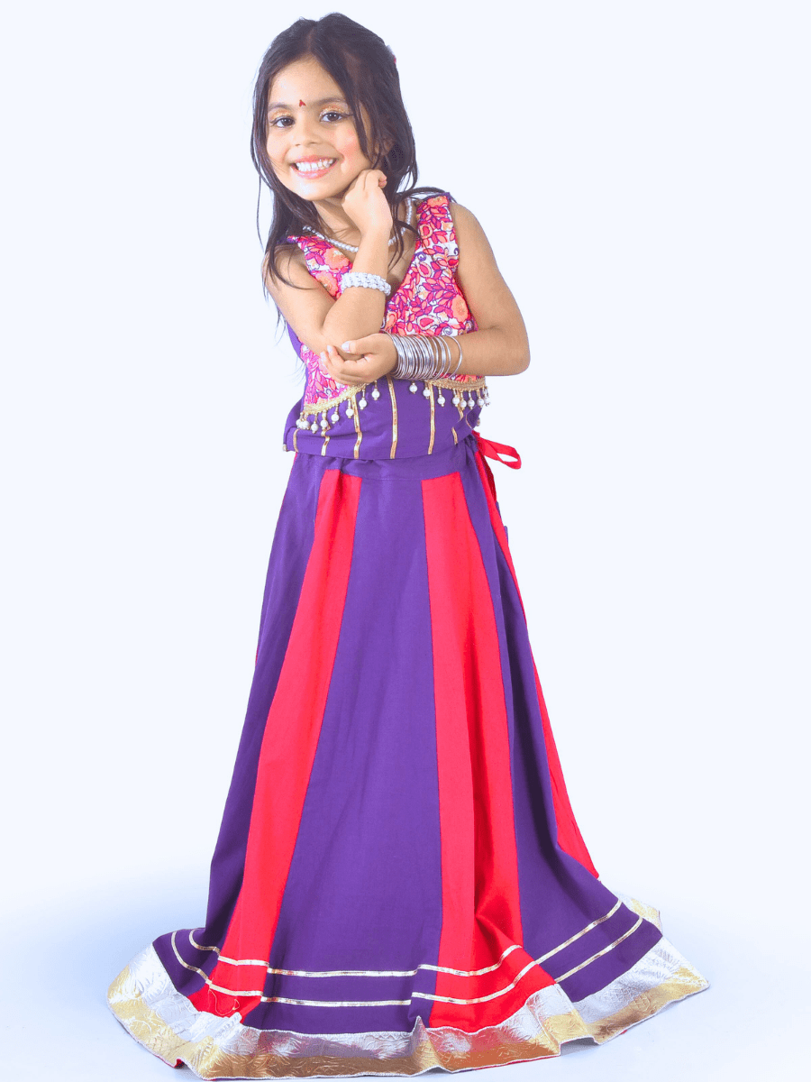 Purple & Red Embroidered Lehenga Choli Set