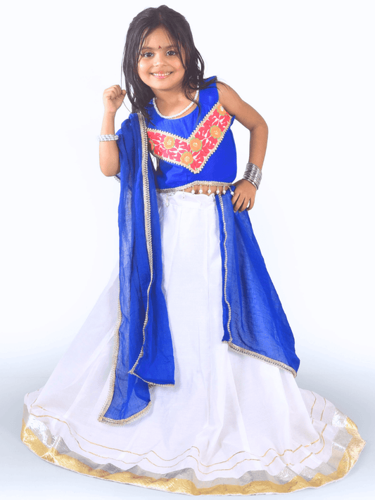 Royal Blue & White Embroidered Lehenga Choli Set