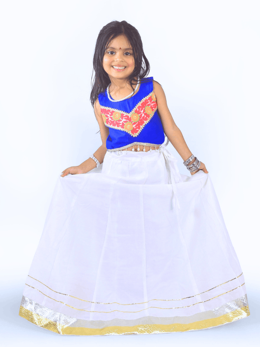 Royal Blue & White Embroidered Lehenga Choli Set