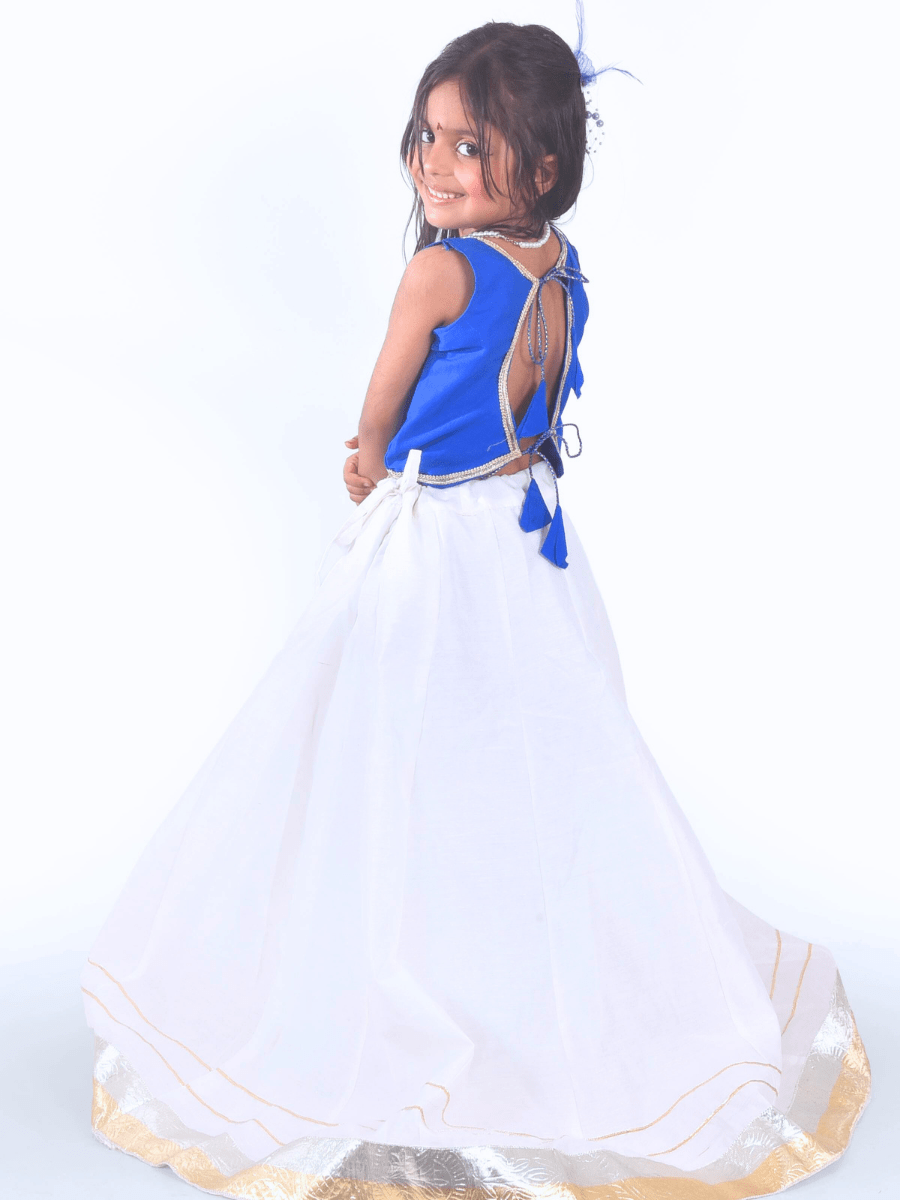 Royal Blue & White Embroidered Lehenga Choli Set