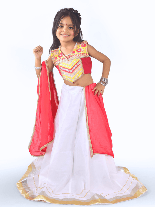 Red & Yellow Embroidered Kids Lehenga Choli Set